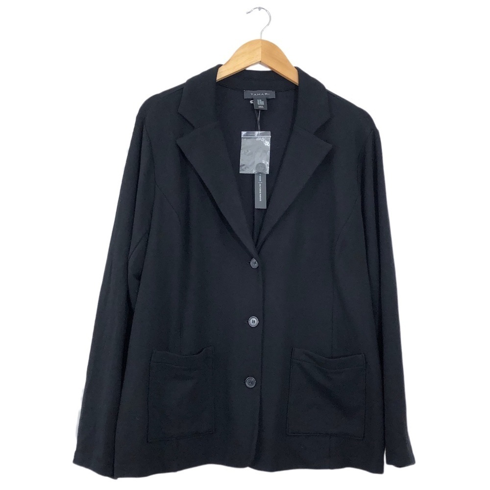 Tahari Women’s Plus Black Button Front Stretchy Blazer Jacket 2X